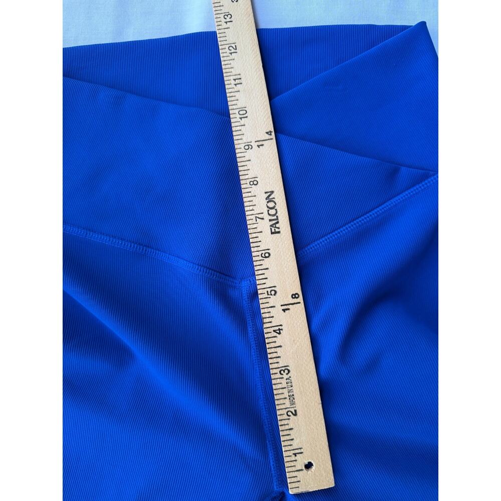 WILO Biker Yoga Gym Running Sporty Blue Ribbed Crossover V-waistband Shorts Sz L - Picture 7 of 9